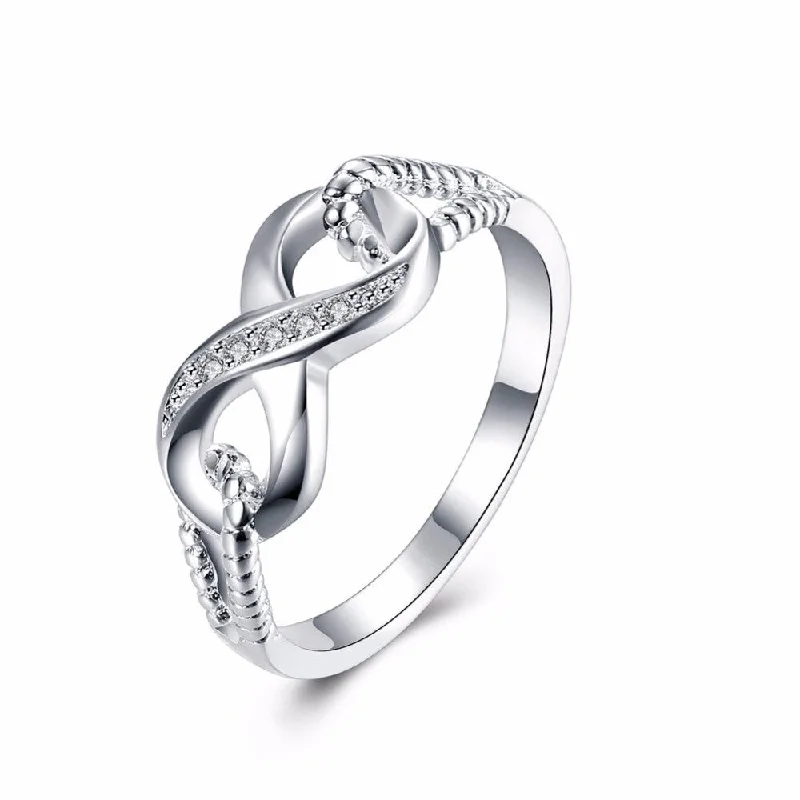 Tribal rings with ethnic stone designs -18K White Gold Plated Infinity Ring With Aaa Cz Stones Size 6 7 8 9