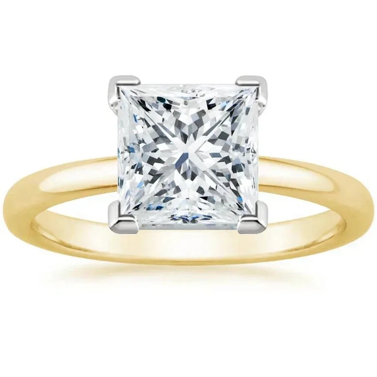 Unique rings with quirky shapes for bold flair -18K Yellow Gold Moissanite Princess 4Ct Engagement Wedding Ring Plated