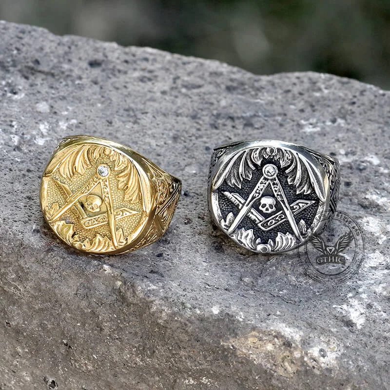 Rings inspired by deserts with sandy tones -AG Skull Stainless Steel Mason Ring