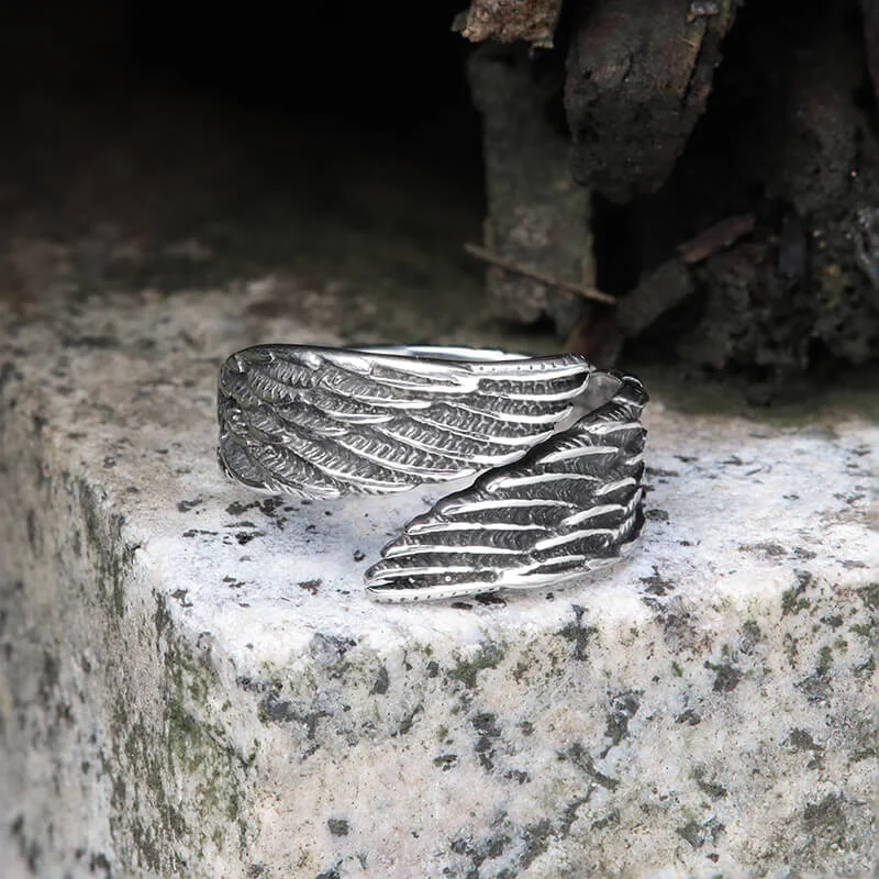 Chic rings perfect for enhancing daily outfit vibes -Angel Wing Stainless Steel Ring