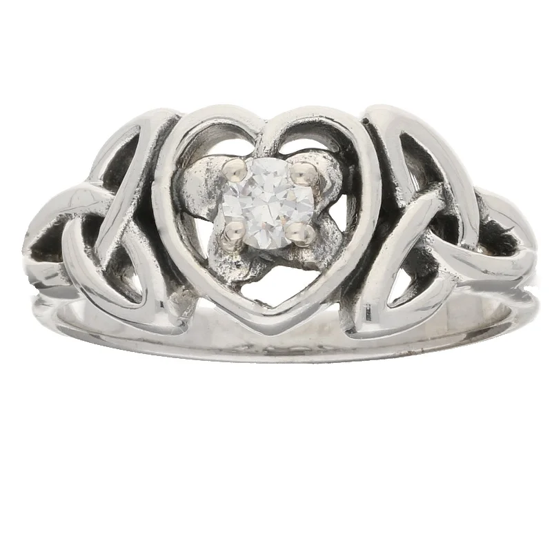 Extravagant rings showcasing massive stones for glamour -April Ring - Sterling Silver White CZ Celtic Trinity Knot Heart