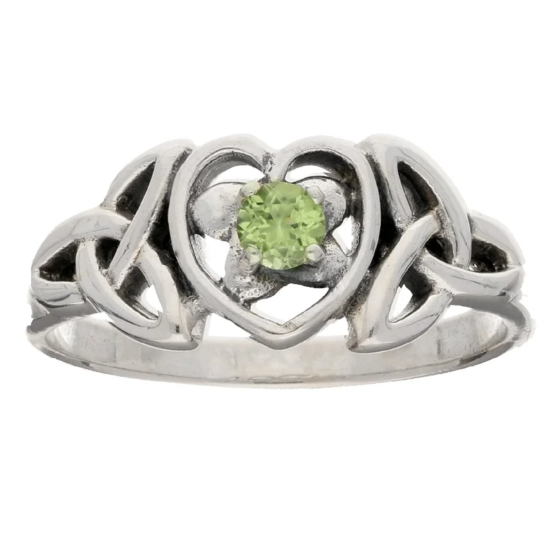 Rings inspired by moons with gem glow -August Birthstone Ring - Sterling Silver Peridot Celtic Trinity Knot