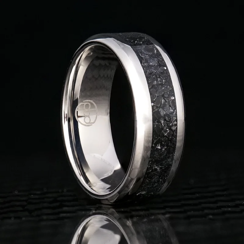 Quartz rings with clear stones for elegance -Black Marble Glowstone Ring on Cobalt Chrome