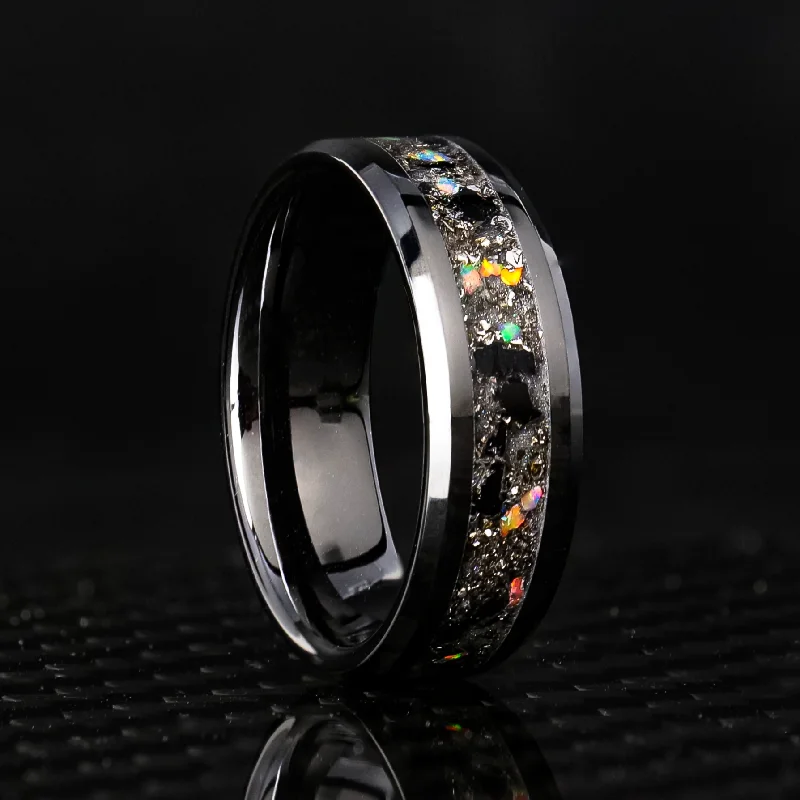 Delicate rings ideal for tiny finger accents -Black Tourmaline Glowstone Ring on Black Ceramic