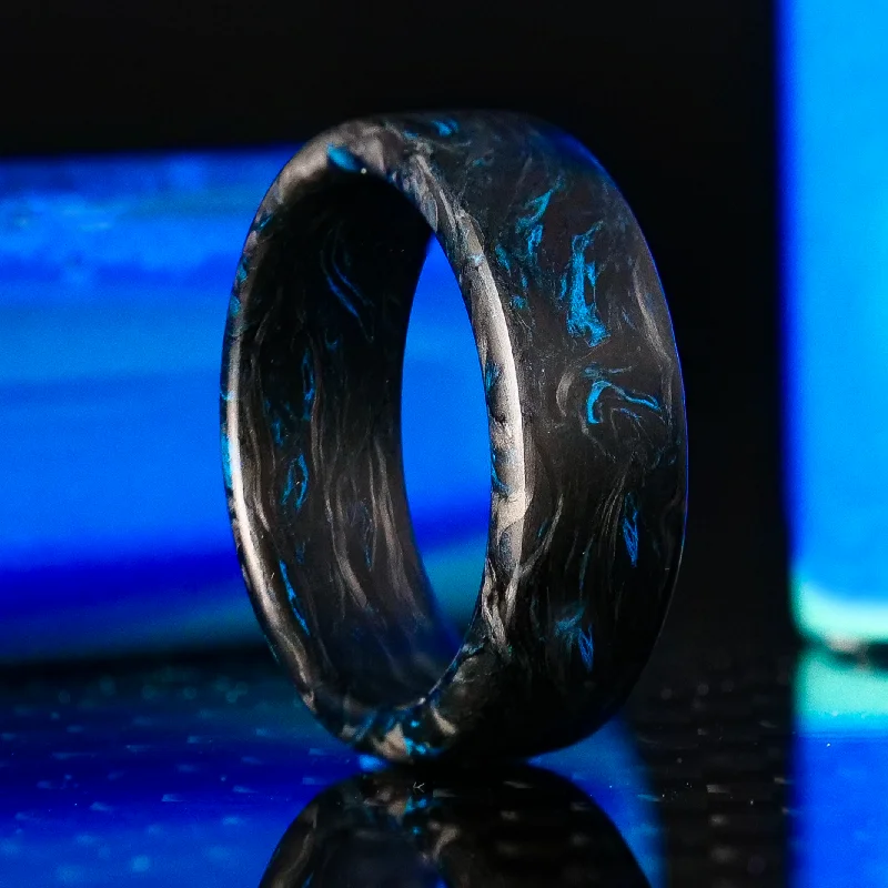 Wild rings with raw diamonds for beauty -Blue Burl Carbon Fiber Ring