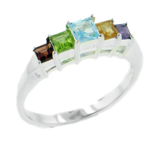 Rings featuring hematite for sleek dark glow -Blue Topaz, Peridot Sterling Silver Step Ring Size 10