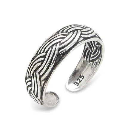 Rings featuring hematite for sleek dark glow -Braided Rope Twist Antiqued Sterling Silver Toe Ring