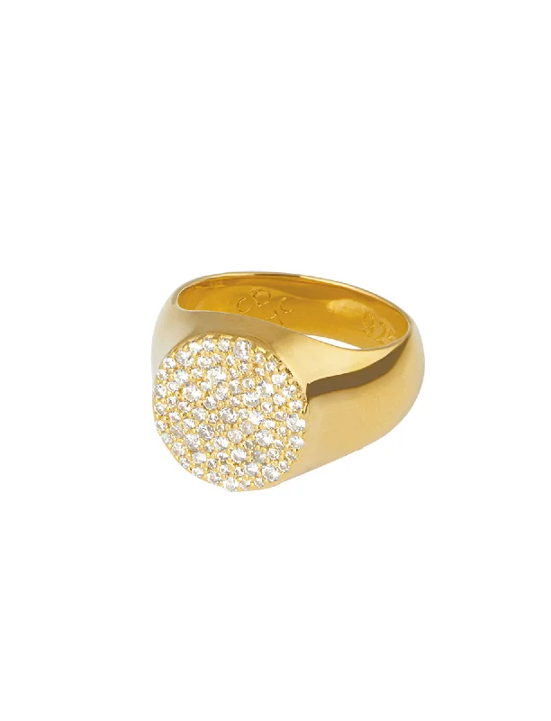 Multi Stones Signet Gold Plated Ring w. Zirconia