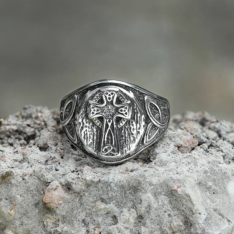 Rings featuring jade for tranquil green charm -Celtic Cross Knot Stainless Steel Ring