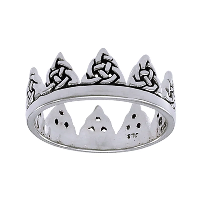 Chic rings perfect for enhancing daily outfit vibes -Celtic Crown Triquetra Knots Sterling Silver Ring