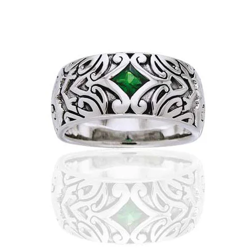 Mixed rings with colorful gems for joy -Maori Star Band Sterling Silver Green Glass Ring