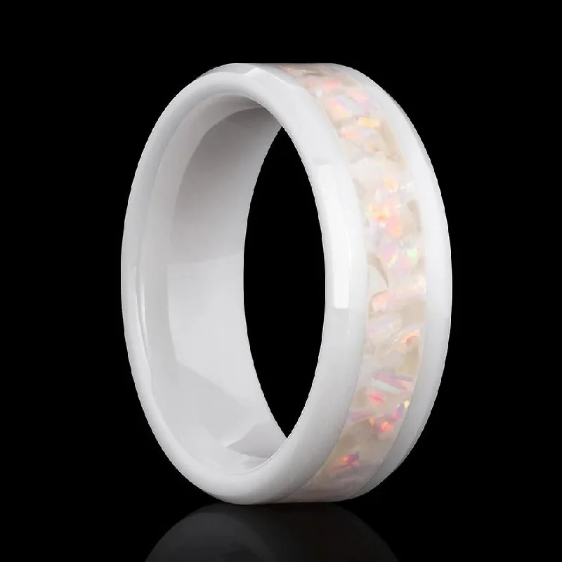 Gold rings adding sunny glow to fingers -Cherry Blossom Opal Glowstone Ring