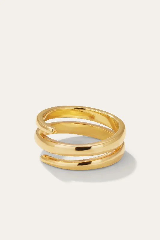 Carved rings with shaped bands for art -Coil Gold Vermeil Ring