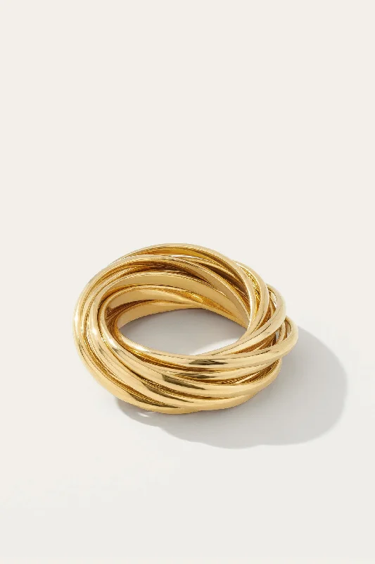 Quartz rings with clear stones for elegance -Corda Doppio Gold Vermeil Ring