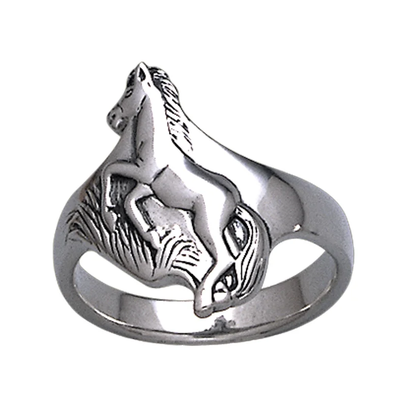 Rings featuring agate for natural stone beauty -Dancing Horse Sterling Silver Running Ring Band