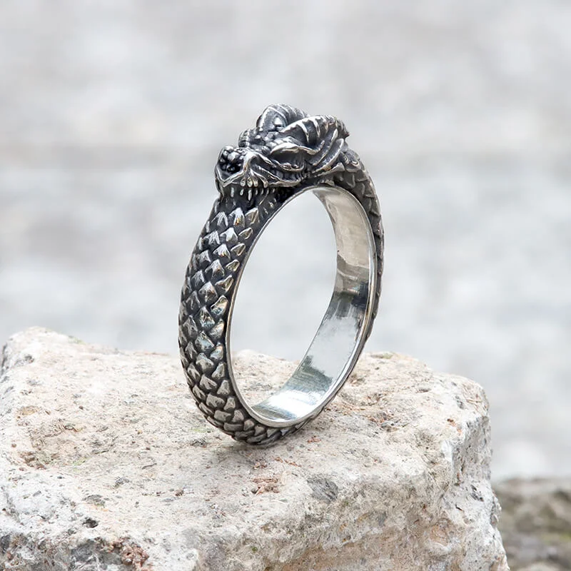 Rings inspired by moons with gem glow -Dragon Ouroboros Stainless Steel Ring