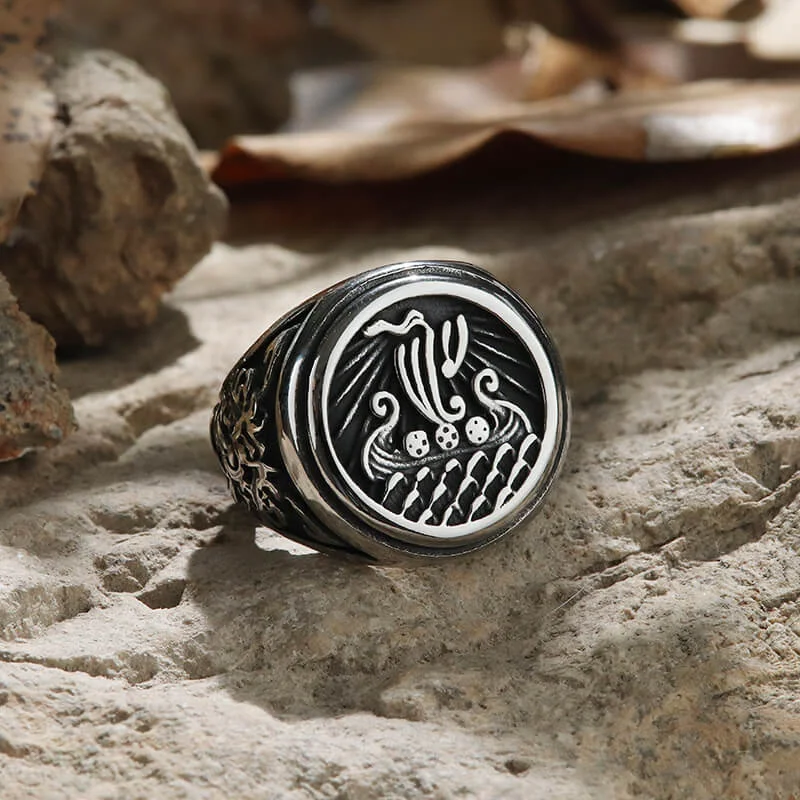 Dark rings inspired by gothic stone vibes -Dragon Ship Stainless Steel Viking Ring