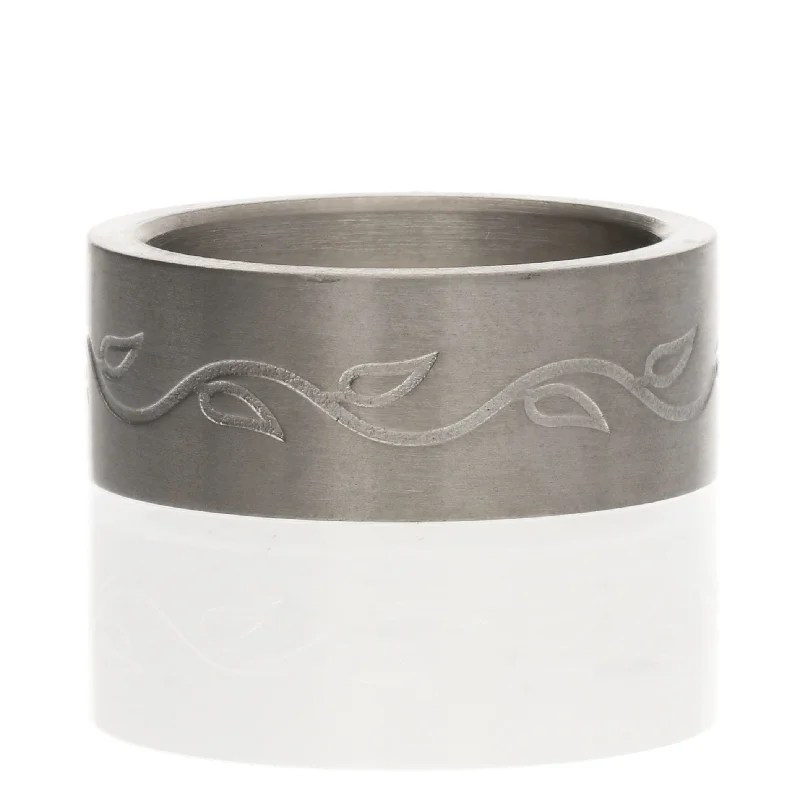 Curvy rings perfect for matching with bands -8mm Titanium Brushed Satin Vines and Leaves Wedding Band Ring