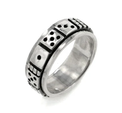 Gold rings adding sunny glow to fingers -Fidget Sterling Silver Gambling Dice Spin Band Ring