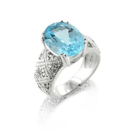 Two-tone rings with mixed metals for chic -Genuine 6.5ct Blue Topaz Sterling Silver Ring