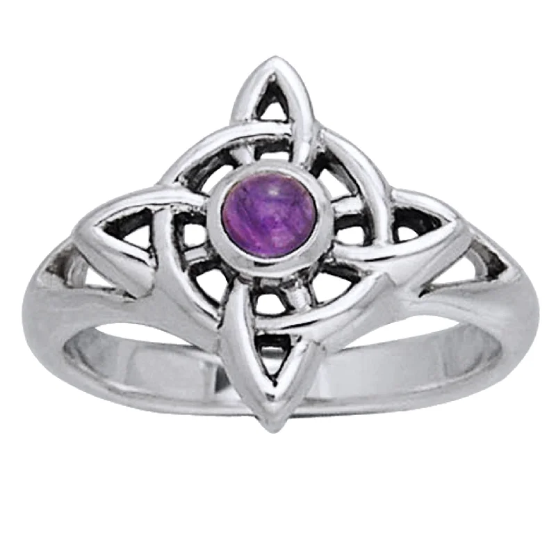 Vintage rings featuring elegant stones from yesteryears -Genuine Amethyst Polaris - North Star Celtic Knot Sterling Silver Ring