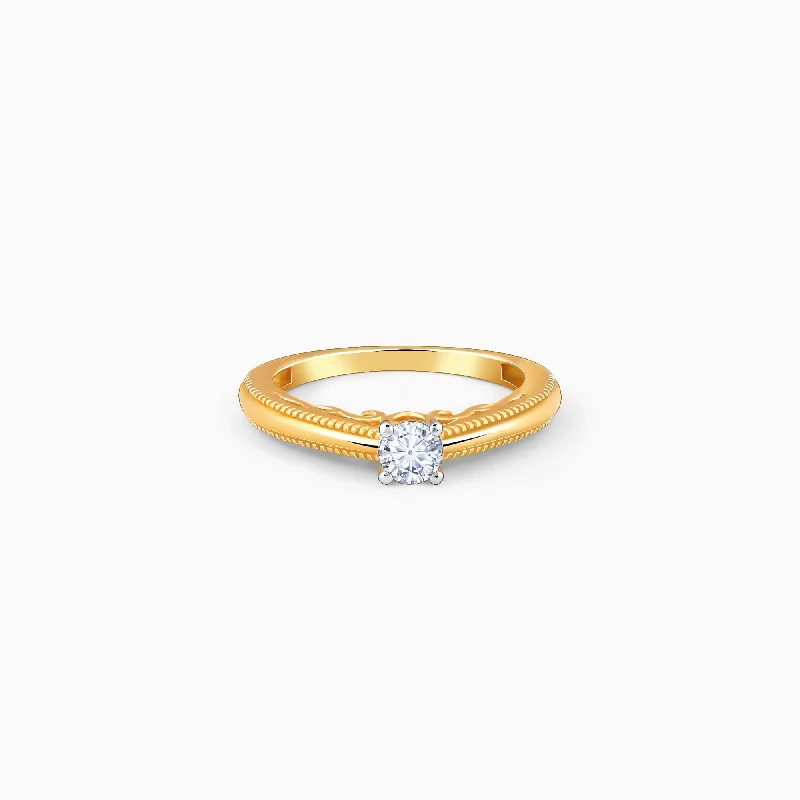 Etched rings with gem details for uniqueness -Gold Aurora Solitaire Diamond Ring