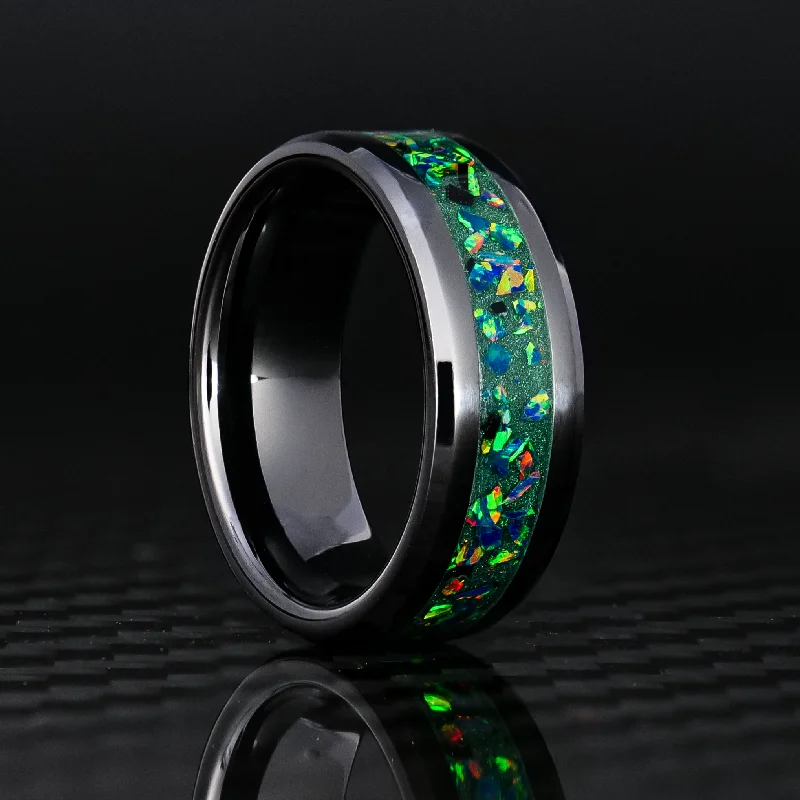 Rings perfect for love with gentle gems -Green Dragon Scale Opal Glowstone Ring