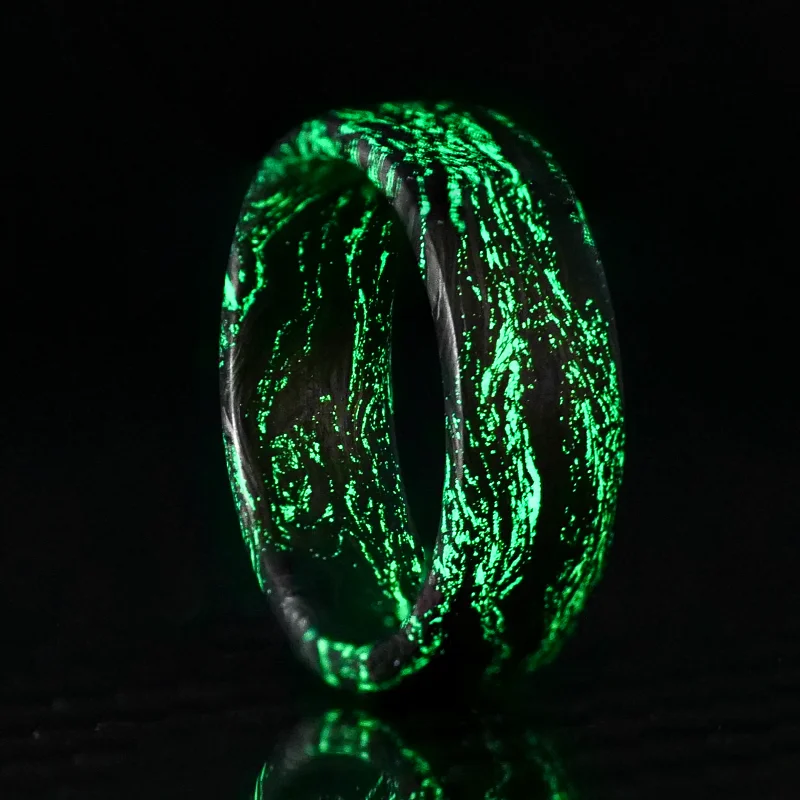 Rings crafted with sustainable gems for eco-style -Green Glow Burl Carbon Fiber Ring