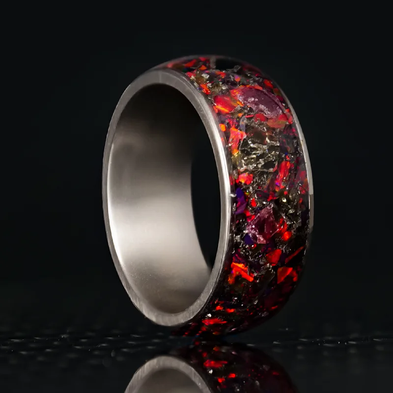 Light rings ideal for daily finger wear -Hellfire Halo Glowstone Ring on Titanium