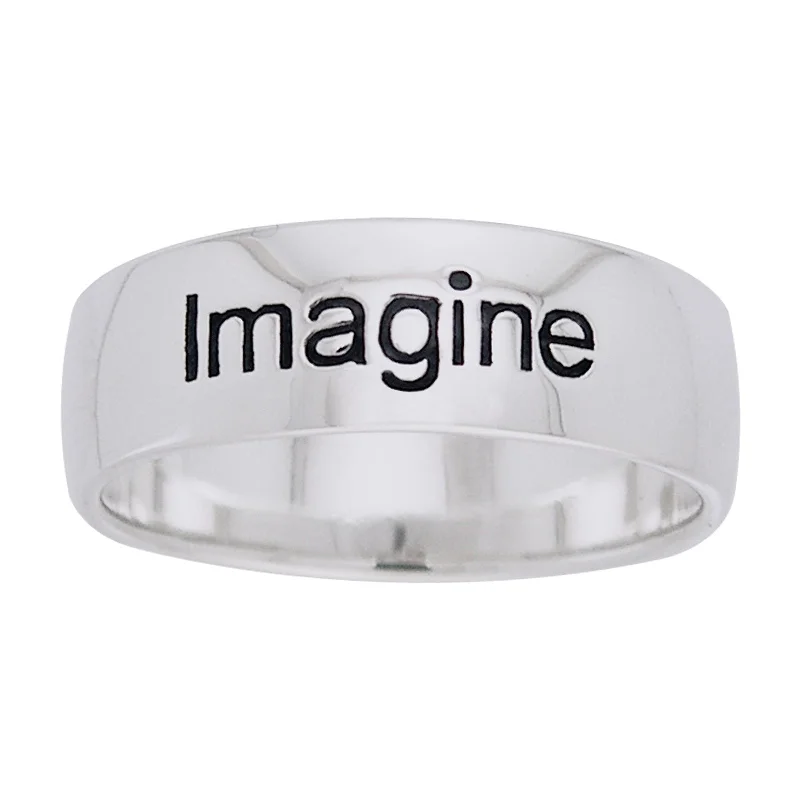 Matte rings with smooth finish for chic -Imagine - Words of Wisdom 6mm Band Ring - Sterling Silver