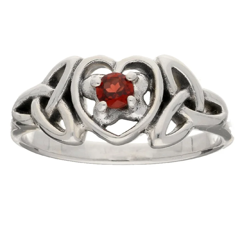 Airy rings with open bands for style -January Birthstone - Sterling Silver Garnet Celtic Trinity Knot Ring