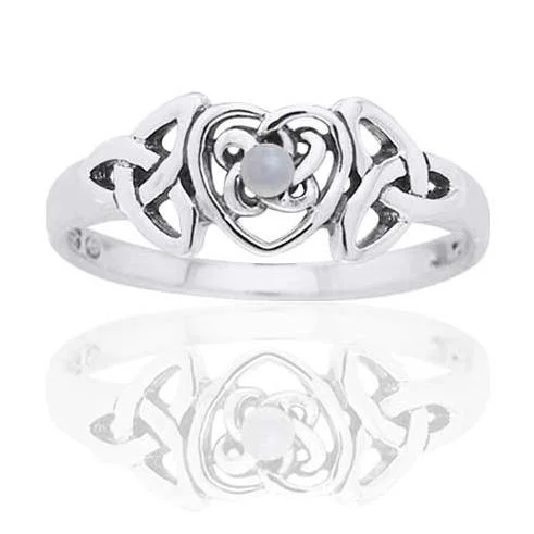 Rings featuring hematite for sleek dark glow -June Sterling Silver Mother of Pearl Celtic Trinity Knot Heart