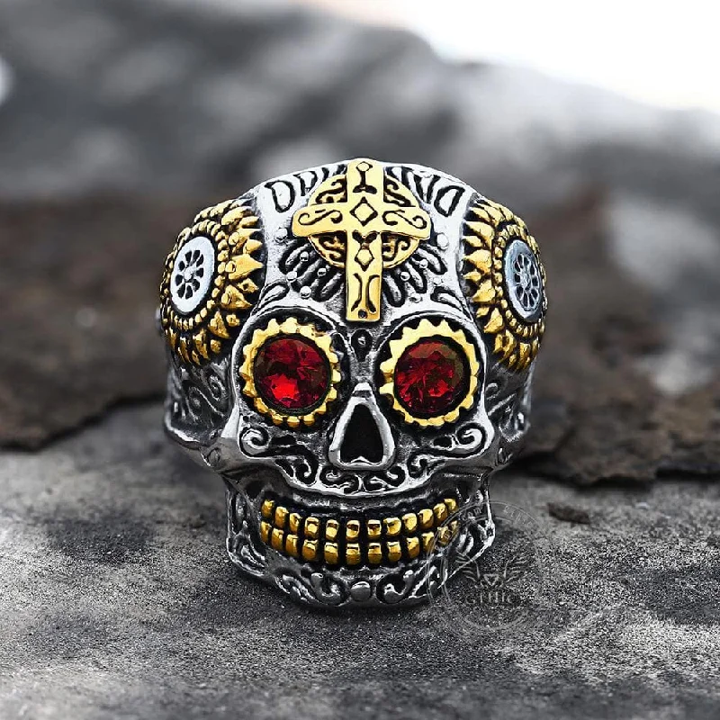 Clean rings with sharp cuts for elegance -Kapala Stainless Steel Sugar Skull Ring