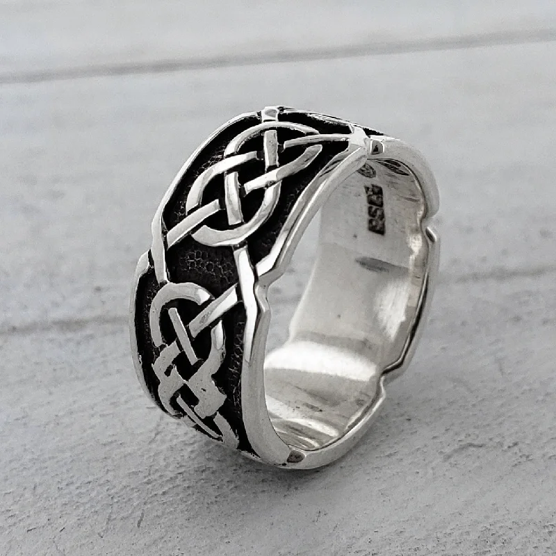 Rings with thin bands for light style -Kells Knotwork Band ~ Sterling Silver Celtic Ring