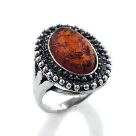 Mixed rings with colorful gems for joy -Large Genuine Oval Baltic Amber Sterling Silver Ring