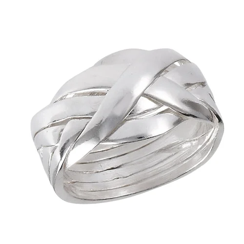 Big rings designed for striking finger presence -Large Sterling Silver 6-Band Weave Puzzle Ring