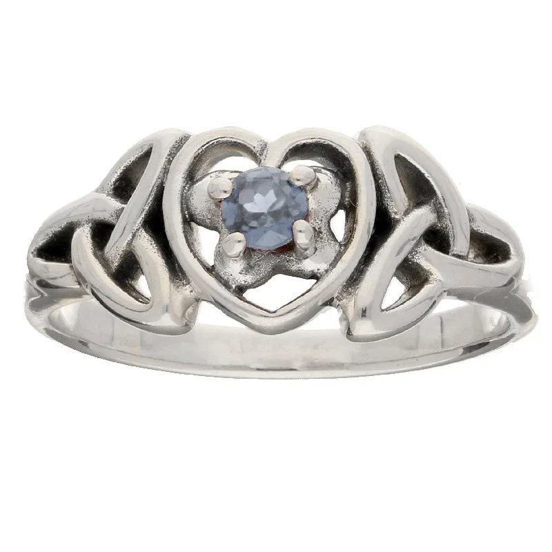 Rings featuring bold stones for fierce style -March Birthday Ring - Sterling Silver Aquamarine Celtic Knot Heart