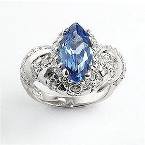 Delicate rings ideal for tiny finger accents -Marquise Sapphire-Blue CZ Sterling Silver Ring