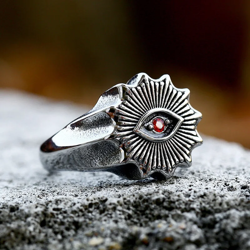 Rings inspired by comets with gem trails -Masonic Eye Stainless Steel Ring