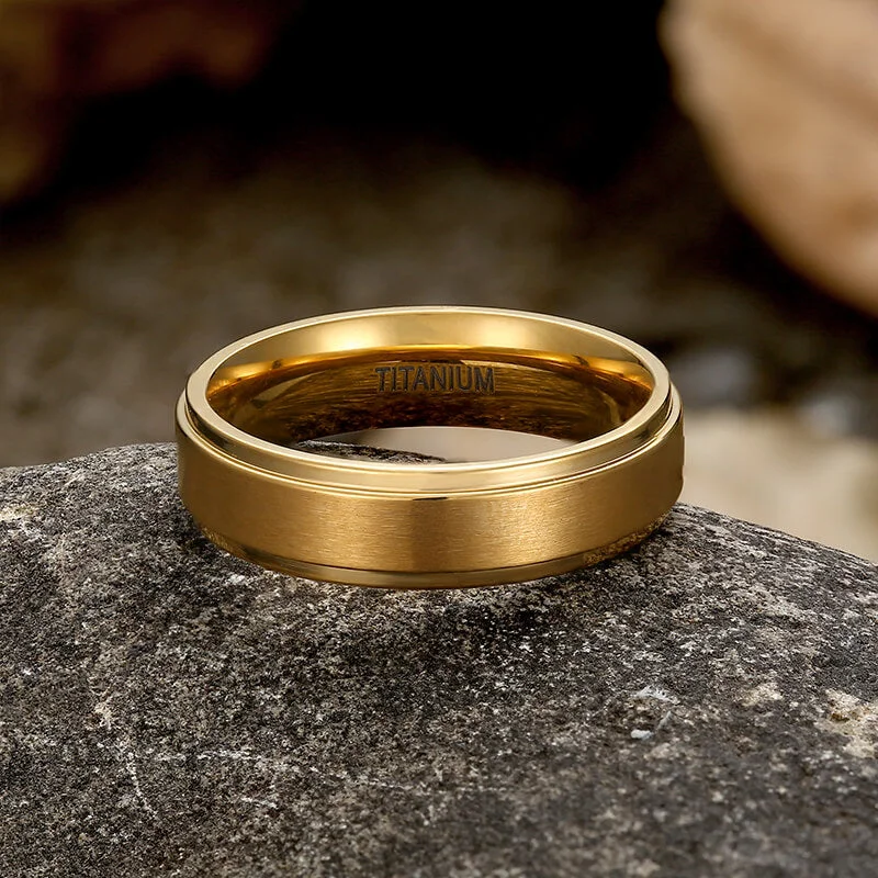 Odd rings with quirky stone placements -Minimalist Gold Color Titanium Band Ring