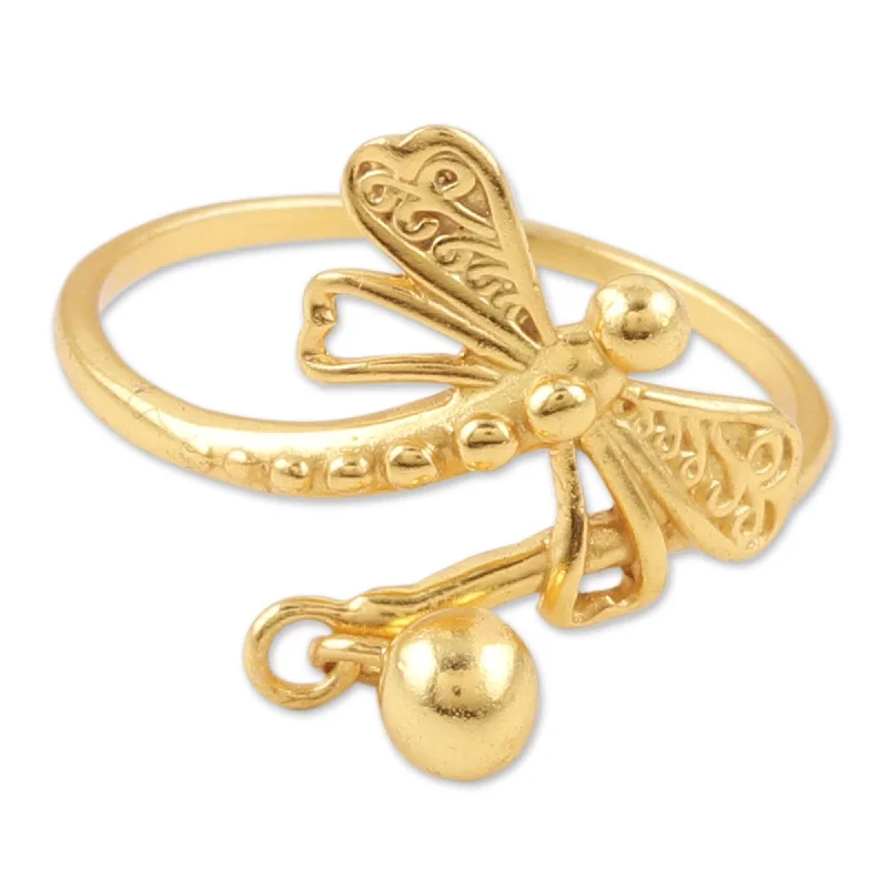 Unique rings with quirky shapes for bold flair -Novica Handmade Dragonfly Realm Gold-Plated Cocktail Ring