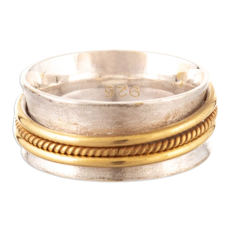 Rings featuring bold stones for fierce style -Novica Handmade Glance At Saturn Gold-Accented Meditation Ring