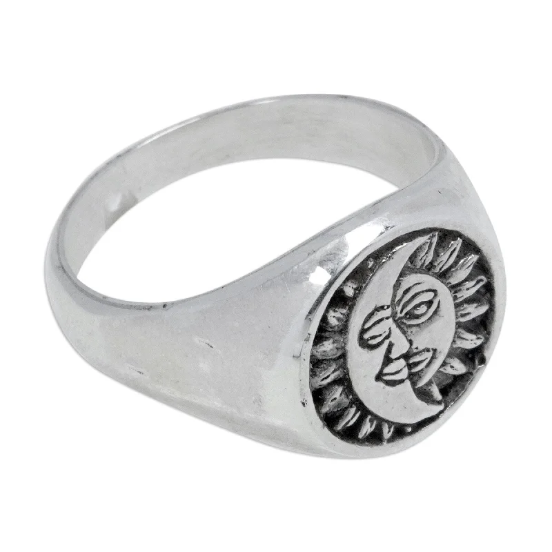 Wild rings with raw diamonds for beauty -Novica Handmade Icon Of Universe Sterling Silver Signet Ring