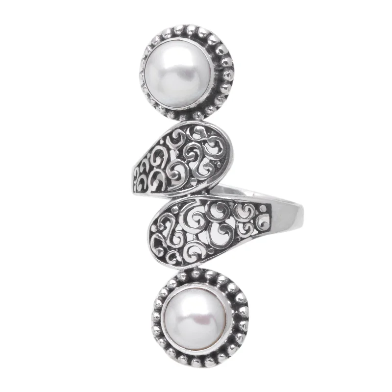 Curvy rings perfect for matching with bands -Novica Handmade Pointed Tower Cultured Pearl Cocktail Ring