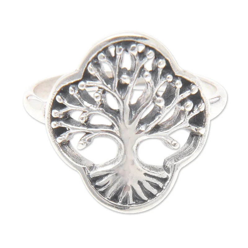 Rings featuring agate for natural stone beauty -Novica Handmade Revered Tree Sterling Silver Cocktail Ring