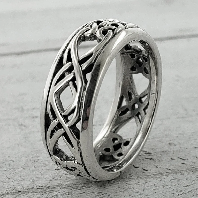 Slim rings for stackable finger fashion looks -Open Celtic X-Knot Band Ring