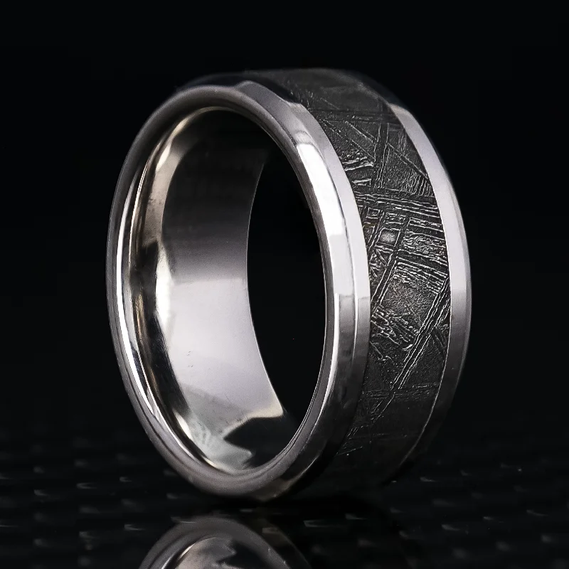 Extravagant rings showcasing massive stones for glamour -Platinum Ring with Meteorite Inlay