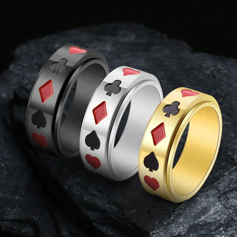 Rings featuring opal for dreamy stone shine -Poker Card Stainless Steel Spinner Ring