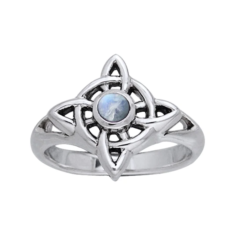 Rings featuring labradorite for mystic stone hues -Rainbow Moonstone - North Star Celtic Knot Sterling Silver Ring