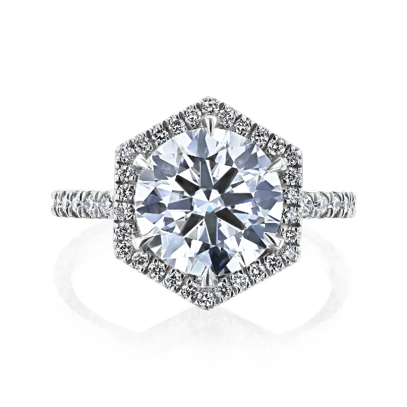 Rings perfect for travel with slim design -Reese - XL - Hexagon Halo Round Moissanite